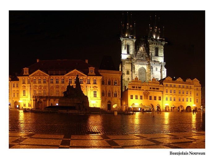  Night Prague. Staromestka square.