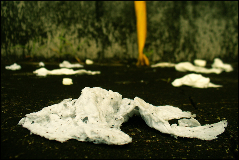 Gargen of used tissues after rain