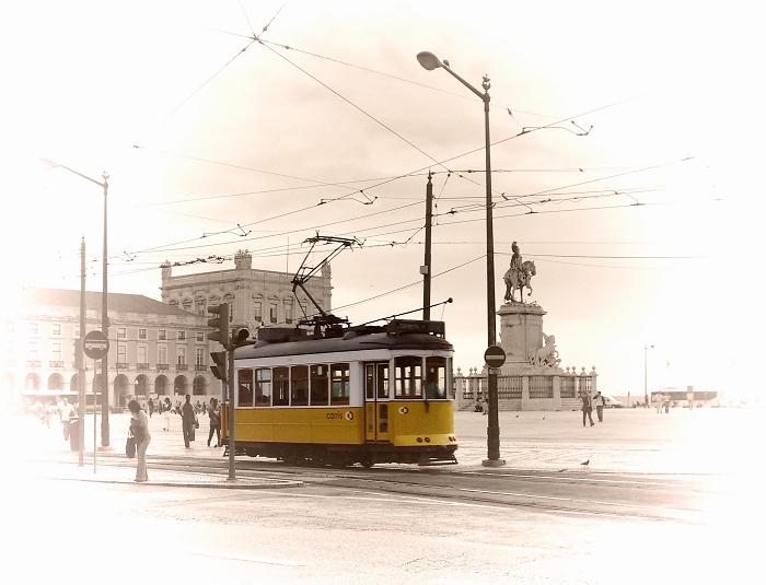  Yellow tram.From the Past to Nowadays.