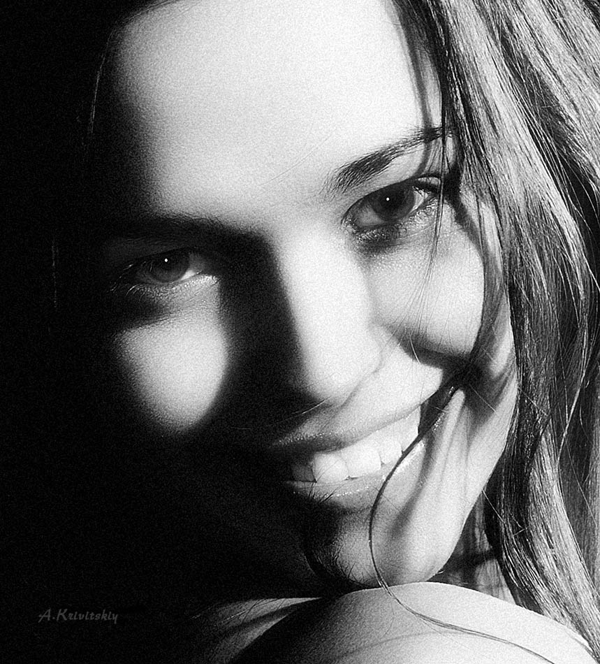  Black and white portrait.