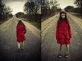 gray road (red coat)