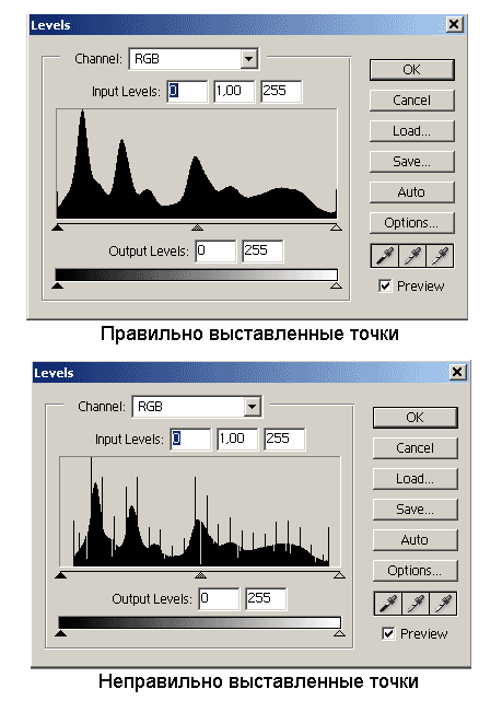 выставление точек белого и черного